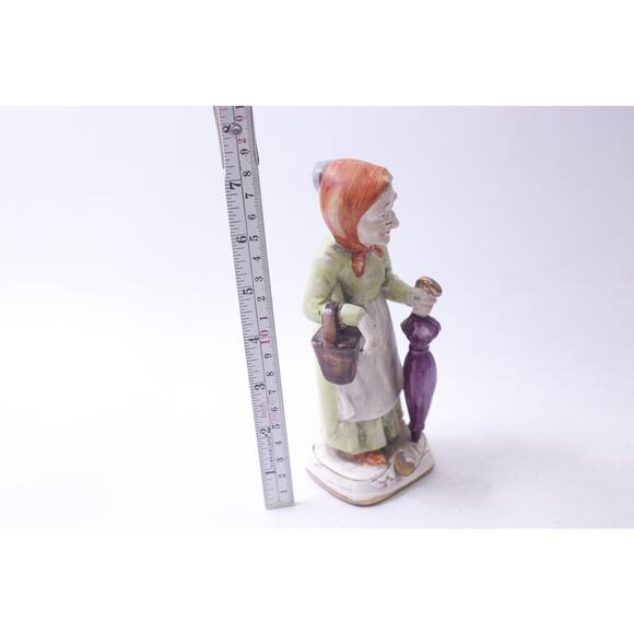 Old Lady with an Umbrella Carrying a Basket, Porcelain Figurine, 7 inches, - Picture 3 of 3